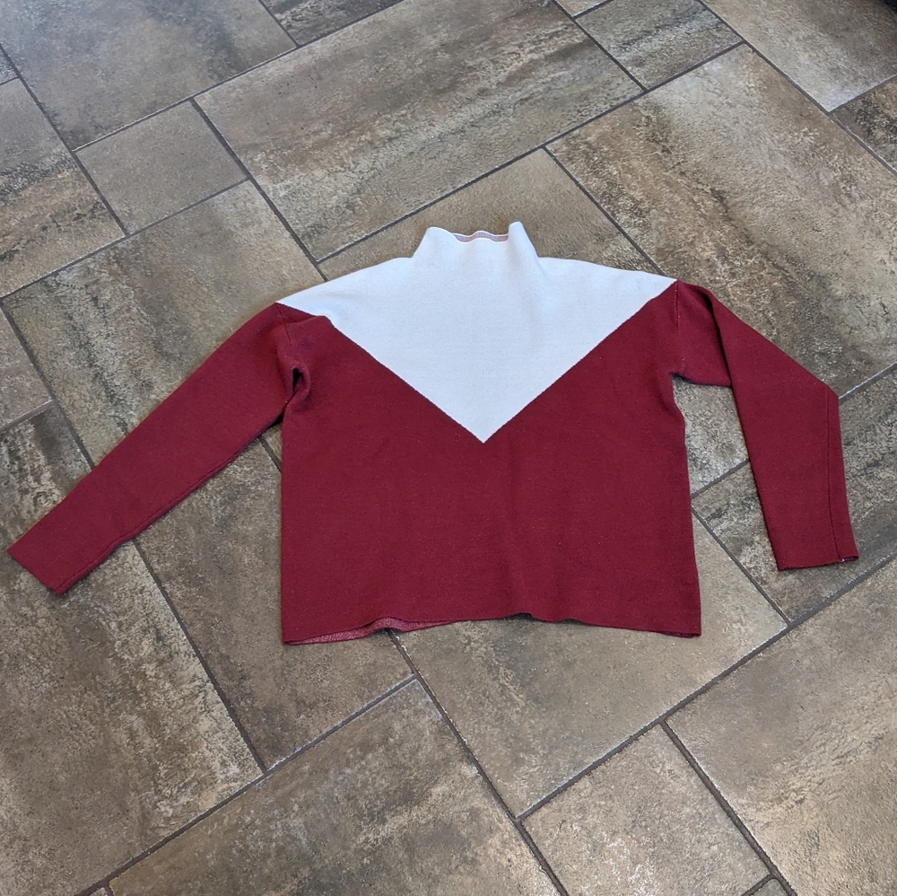 Cynthia Rowley Color Block Super Soft Fall Casual Chic  Sweater Size L Burgundy